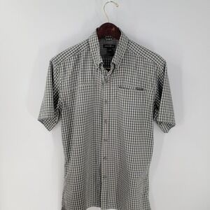 Eddie Bauer Short Sleeve Gingham Check Button-Down Shirt Gray Black White Size M